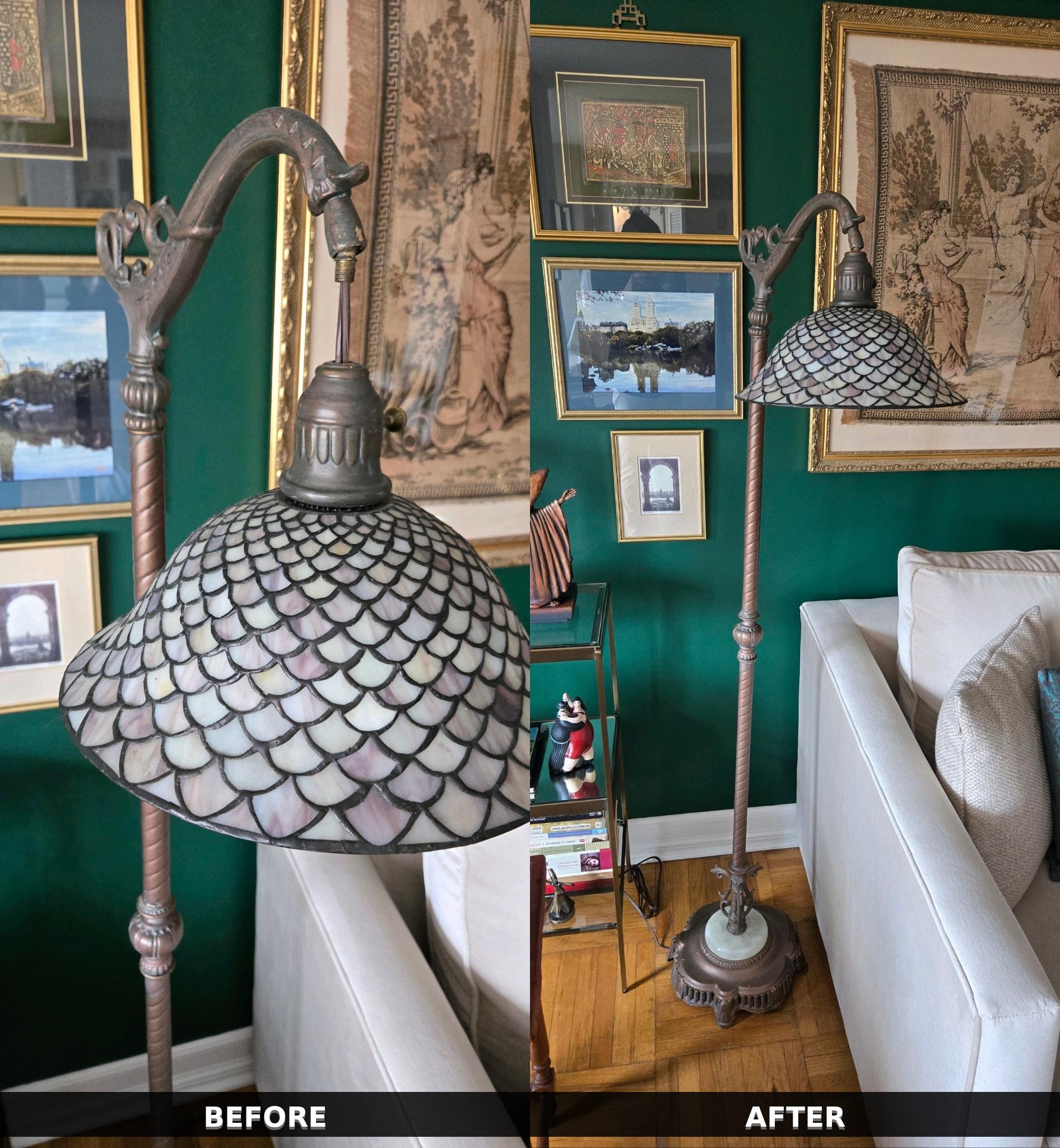 A tiffany floor lamp before & after
