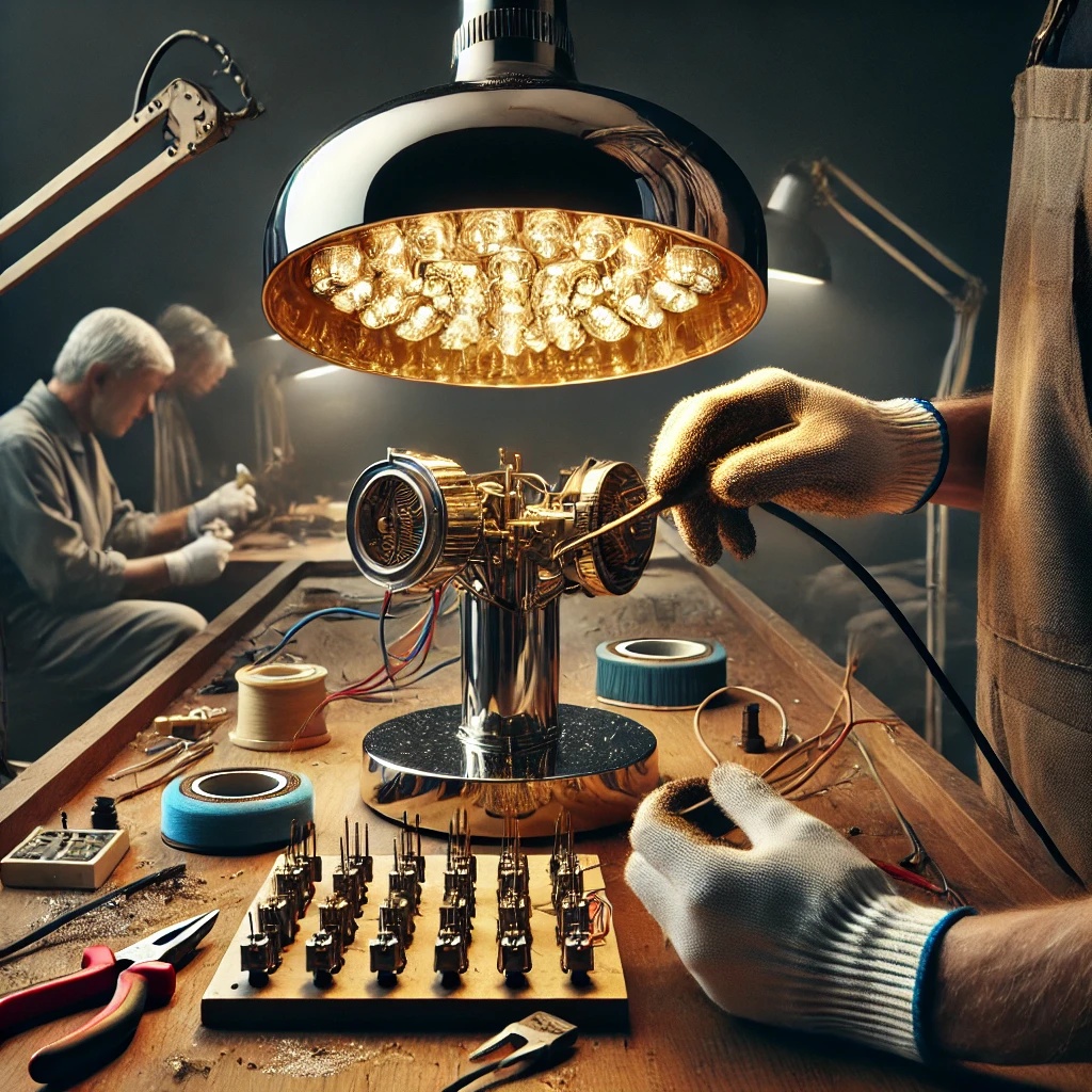 A modern and elegant Flos lighting display featuring iconic designs such as the Arco floor lamp, Skygarden pendant, and IC table lamp in a contemporary interior, highlighting sleek materials and artistic craftsmanship.